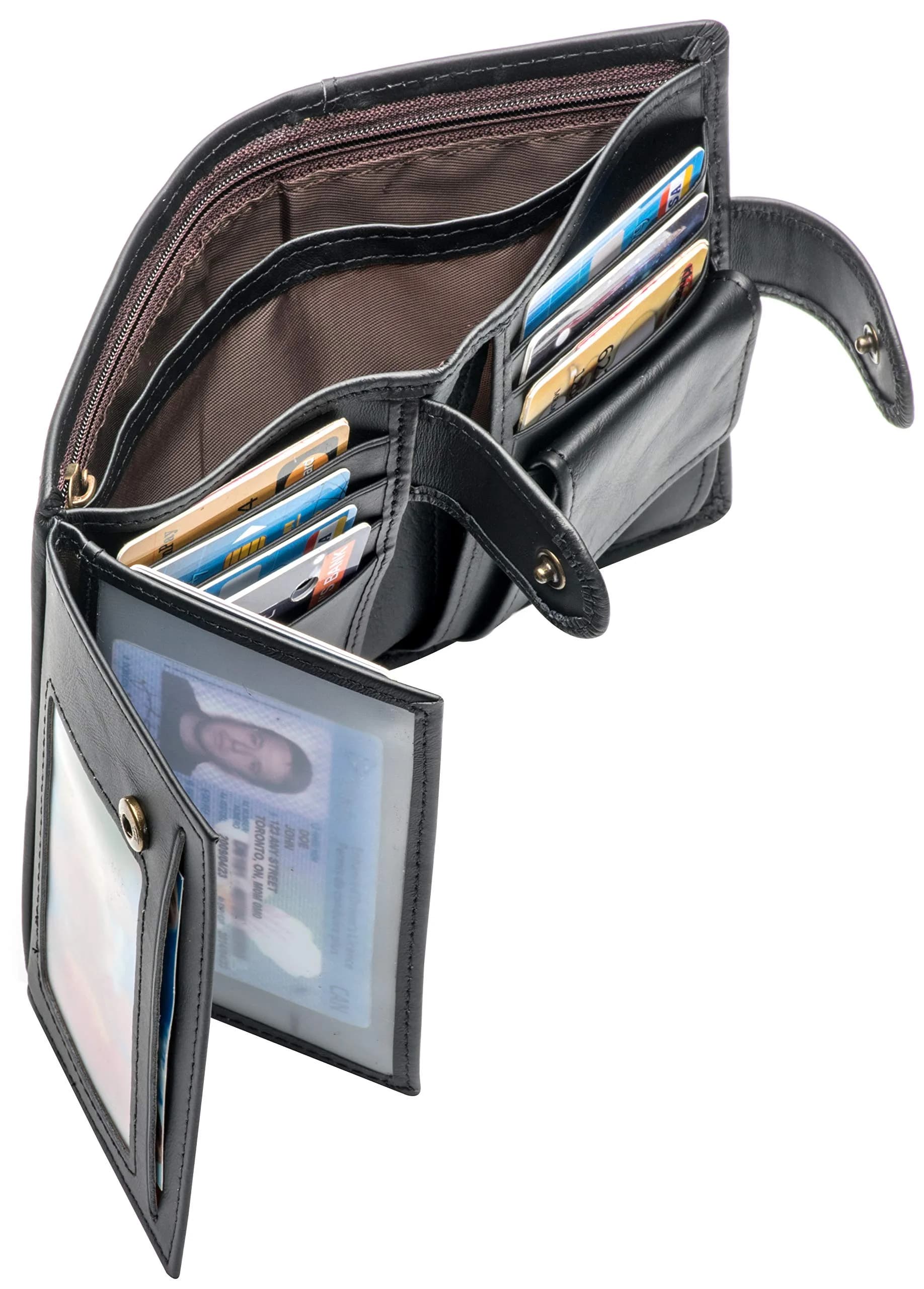 POKOFO Large RFID Genuine Leather Trifold Wallet for Men - Black, 12.7cm (5") - view 5