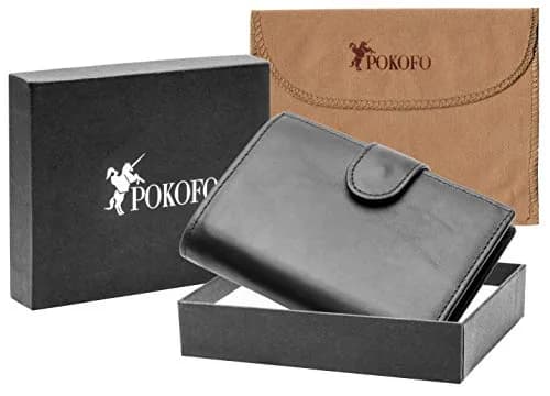 POKOFO Genuine Leather RFID Blocking Trifold Wallet for Men | 14 Card Slots, Black thumbnail 6