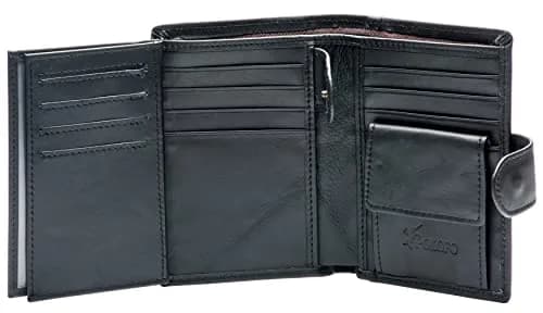 POKOFO Genuine Leather RFID Blocking Trifold Wallet for Men | 14 Card Slots, Black thumbnail 1