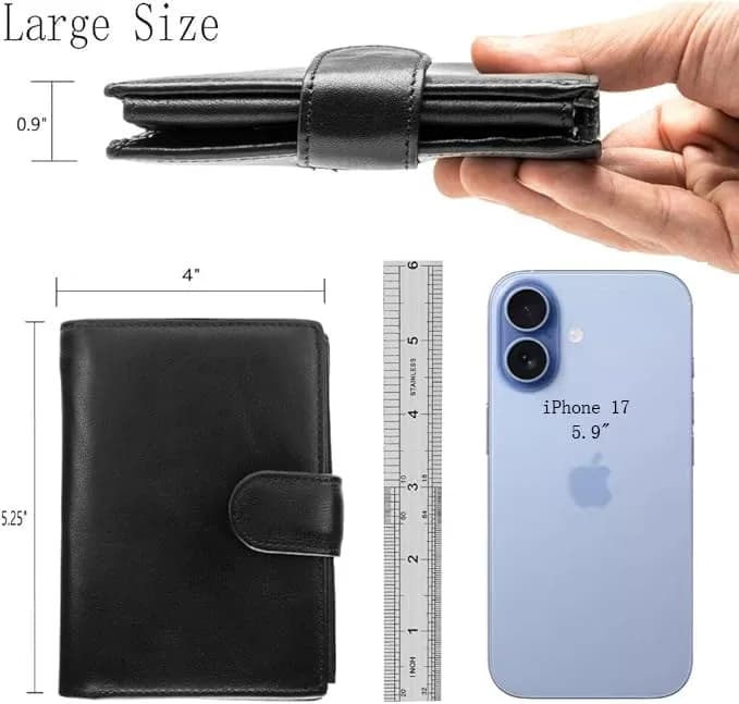 POKOFO Large RFID Genuine Leather Trifold Wallet for Men - Black, 12.7cm (5") - view 2