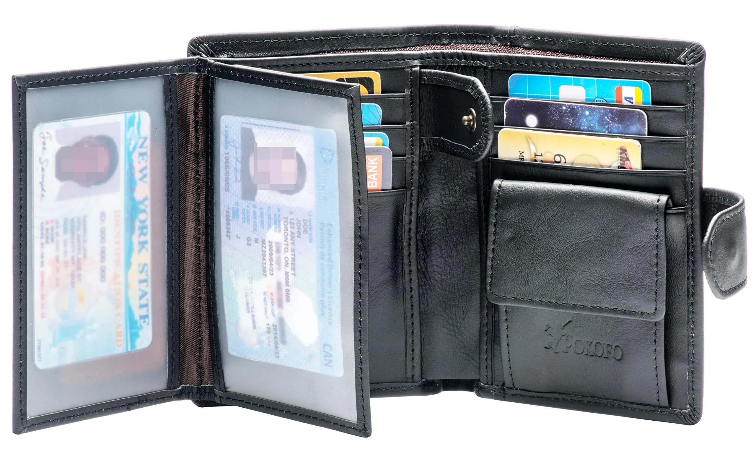 POKOFO Large RFID Genuine Leather Trifold Wallet for Men - Black, 12.7cm (5") - view 3