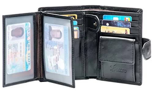 POKOFO Genuine Leather RFID Blocking Trifold Wallet for Men | 14 Card Slots, Black thumbnail 3