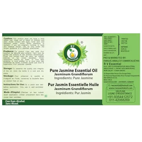 R V Essential Pure Jasmine Essential Oil 10ml (0.338 Fl Oz) | 100% Pure & Natural Steam Distilled Aromatherapy Oil thumbnail 5