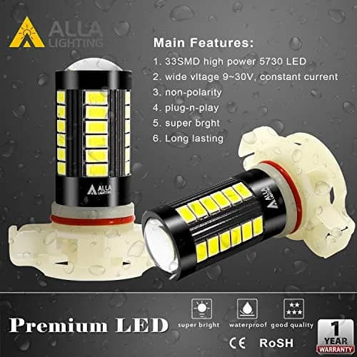 Alla Lighting 5202 PS19W LED Fog Light Bulbs 2800Lms 6000K Xenon White | Plug-and-Play Replacement for DRL & Fog Lights thumbnail 5