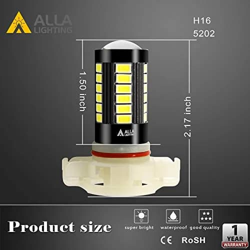 Alla Lighting 5202 PS19W LED Fog Light Bulbs 2800Lms 6000K Xenon White | Plug-and-Play Replacement for DRL & Fog Lights thumbnail 6