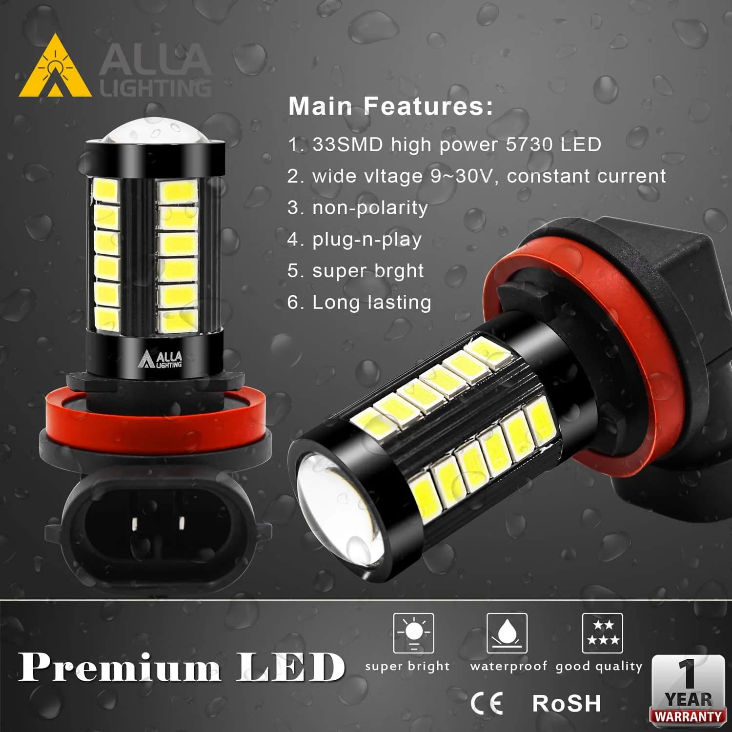 Alla Lighting HB4 9006 LED Fog Light Bulbs 6000K Xenon White 2800 Lumens (2-Pack) | Super Bright 12V Auto Replacement - view 5
