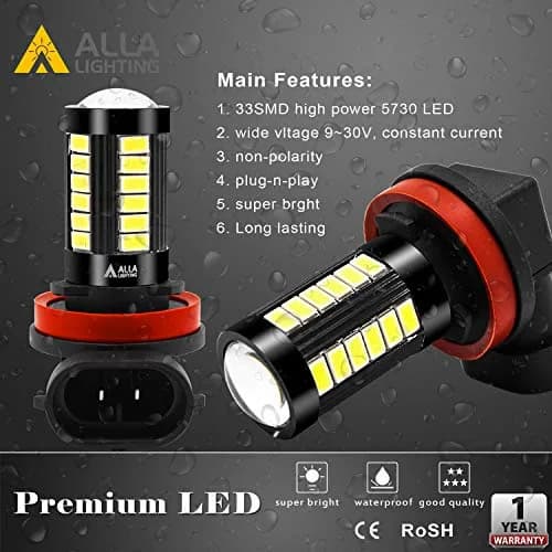 Alla Lighting HB4 9006 LED Fog Light Bulbs 6000K Xenon White 2800 Lumens (2-Pack) | Super Bright 12V Auto Replacement thumbnail 5