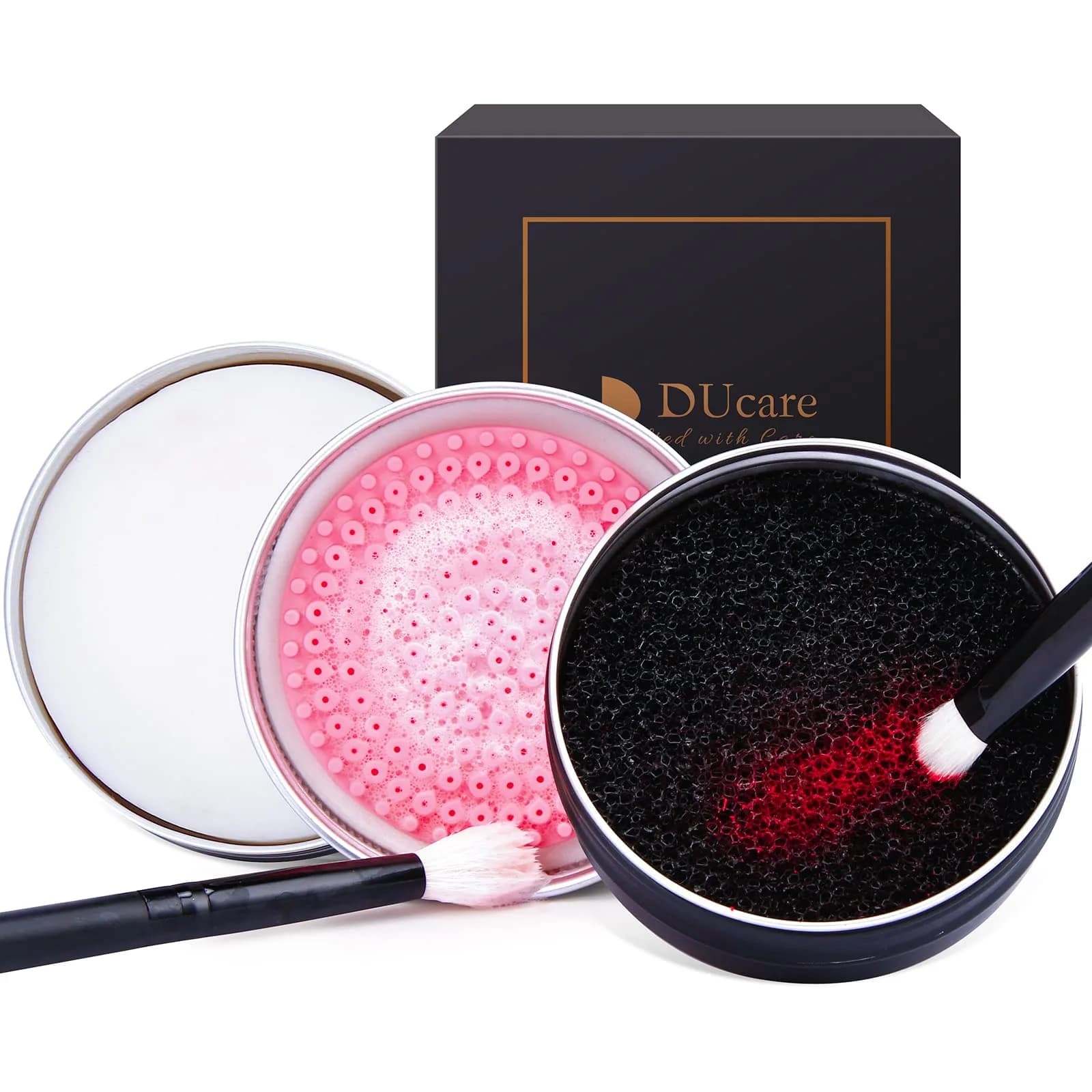 DUcare Makeup Brush Cleaner Solid Soap & Color Removal Sponge | Coconut Scented, Travel Friendly, 2 Pack