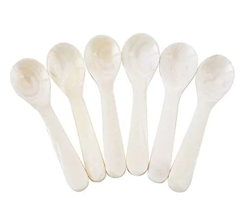 DUEBEL Set of 6 White Mother of Pearl Caviar Spoons for Caviar, Egg, Coffee Serving, Restaurant Serving Set (3.55) thumbnail 1