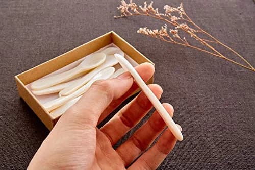 DUEBEL Set of 6 White Mother of Pearl Caviar Spoons for Caviar, Egg, Coffee Serving, Restaurant Serving Set (3.55) thumbnail 5
