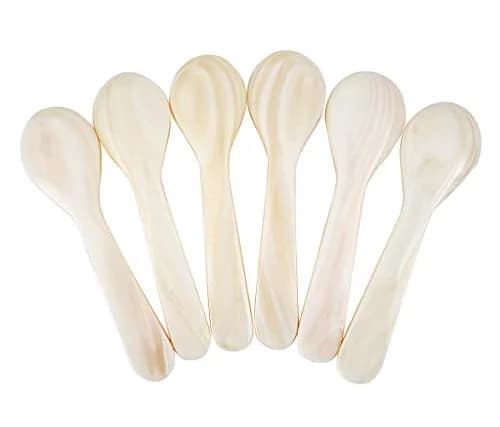 DUEBEL Set of 6 White Mother of Pearl Caviar Spoons for Caviar, Egg, Coffee Serving, Restaurant Serving Set (3.55) thumbnail 7