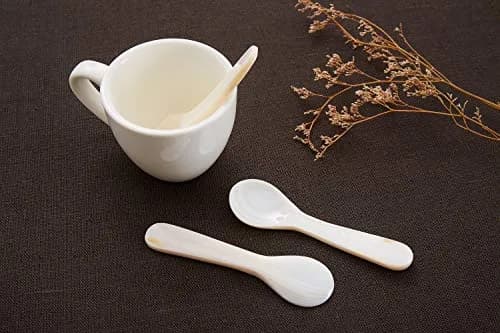 DUEBEL Set of 6 White Mother of Pearl Caviar Spoons for Caviar, Egg, Coffee Serving, Restaurant Serving Set (3.55) thumbnail 2