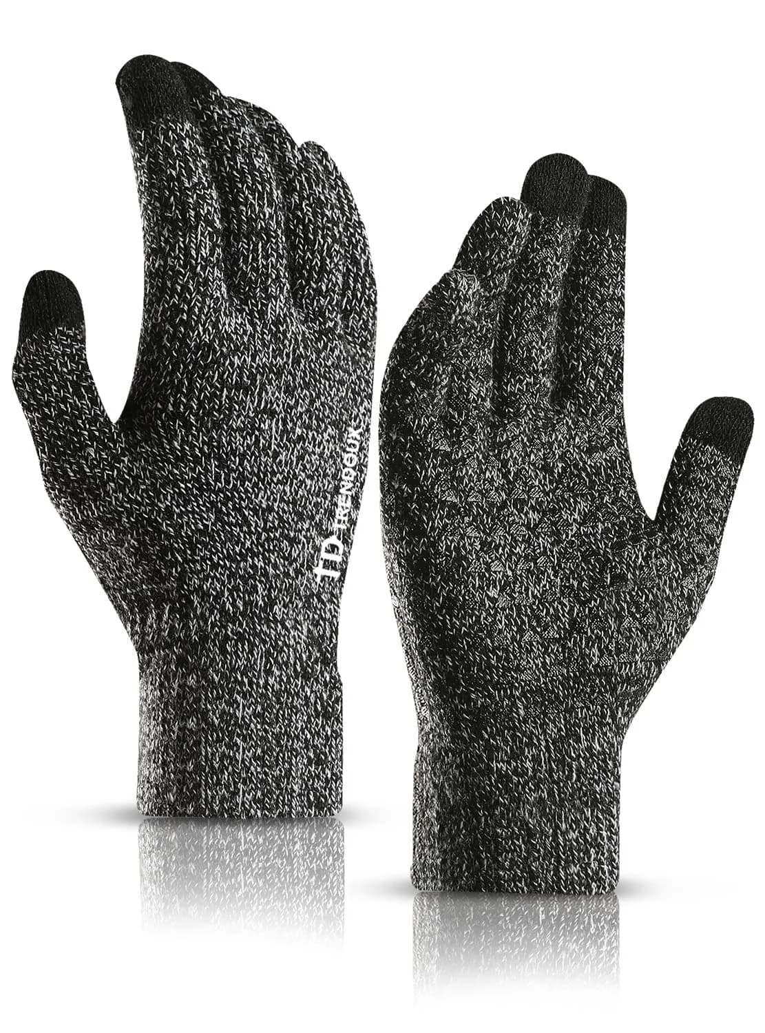 TRENDOUX Knit Touch Screen Gloves for Men & Women | Medium (17-20cm Palm) | Black White — Black White / Large