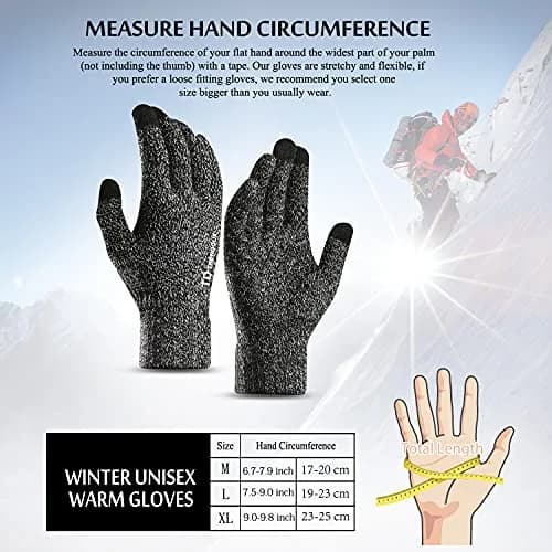 TRENDOUX Winter Gloves for Men Women - Upgraded Touch Screen Cold Weather Thermal Knit Glove (Large, Black White) | Warm & Stretchy for Driving & Running thumbnail 4