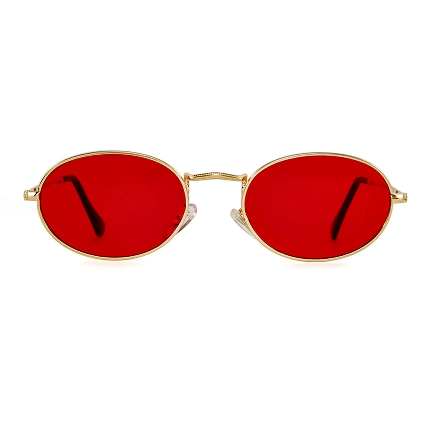 GIFIORE Small Oval Sunglasses for Women Men, Retro Metal Frame, Silver Mirrored Lens | UV400 Protection — Gold Frame Red Lens