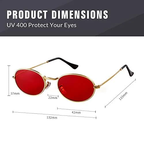 GIFIORE Oval Sunglasses for Women Men, Small Oval Red Lens Sunglasses | Lightweight Metal Frame thumbnail 4
