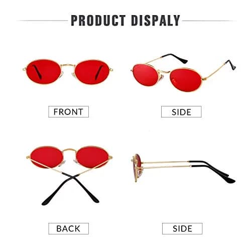 GIFIORE Oval Sunglasses for Women Men, Small Oval Red Lens Sunglasses | Lightweight Metal Frame thumbnail 5