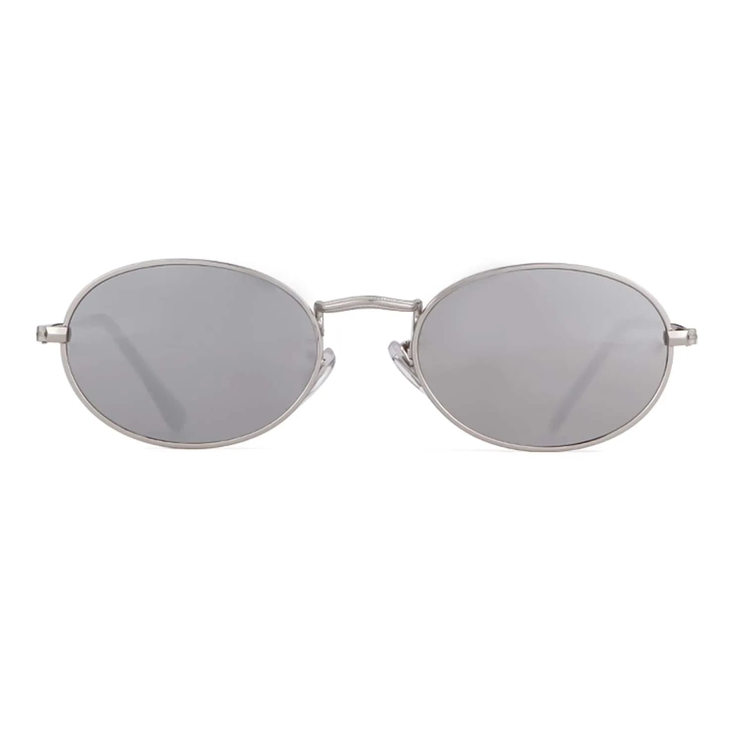 GIFIORE Small Oval Sunglasses for Women Men, Retro Metal Frame, Silver Mirrored Lens | UV400 Protection — Silver Mirrored Lens