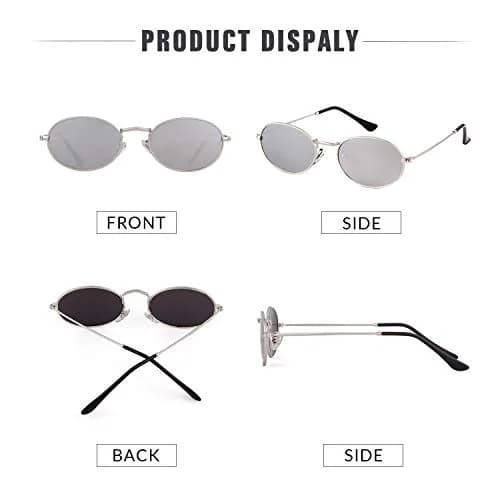 GIFIORE Small Oval Sunglasses for Women Men, Retro Metal Frame, Silver Mirrored Lens | UV400 Protection thumbnail 4