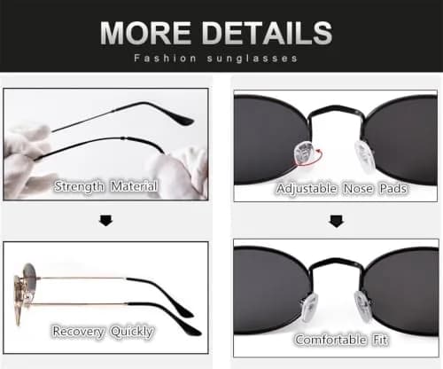 GIFIORE Small Oval Sunglasses for Women Men, Retro Metal Frame, Silver Mirrored Lens | UV400 Protection thumbnail 6