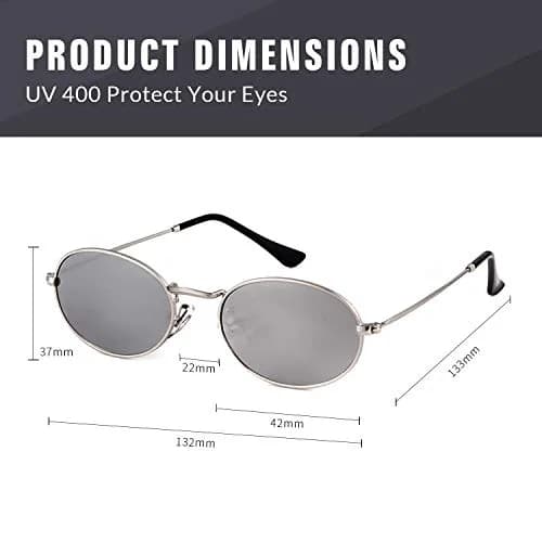 GIFIORE Small Oval Sunglasses for Women Men, Retro Metal Frame, Silver Mirrored Lens | UV400 Protection thumbnail 3