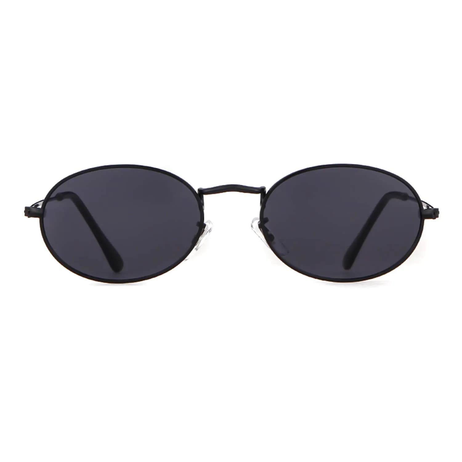 GIFIORE Small Oval Sunglasses for Women Men, Retro Metal Frame, Silver Mirrored Lens | UV400 Protection — Black Frame Grey Lens