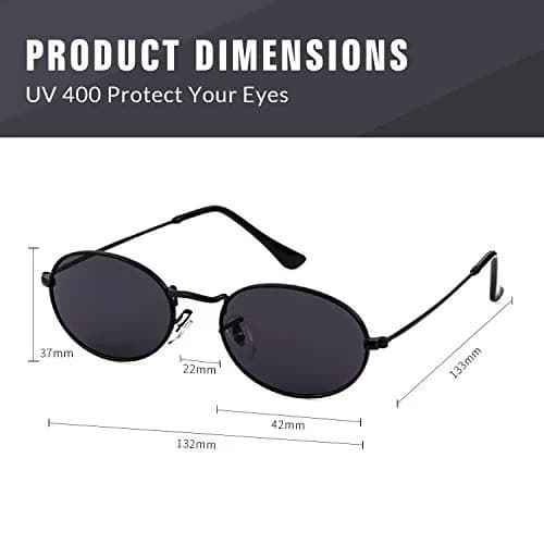 GIFIORE Oval Sunglasses for Women Men, Retro 90s Small Oval Glasses, Black Frame Grey Lens 50mm (1.97 inches) thumbnail 5