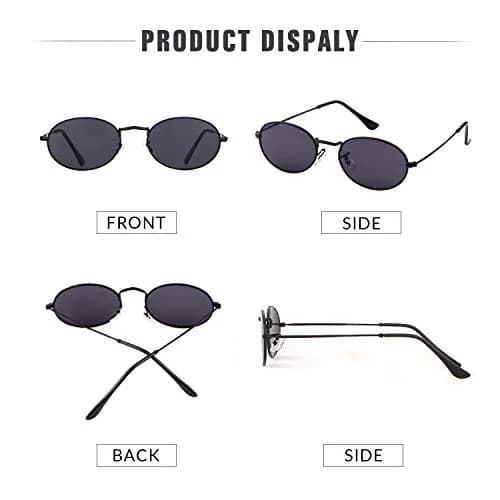 GIFIORE Oval Sunglasses for Women Men, Retro 90s Small Oval Glasses, Black Frame Grey Lens 50mm (1.97 inches) thumbnail 6