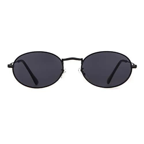 GIFIORE Oval Sunglasses for Women Men, Retro 90s Small Oval Glasses, Black Frame Grey Lens 50mm (1.97 inches) thumbnail 1