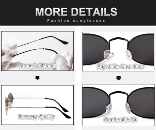 GIFIORE Oval Sunglasses for Women Men, Retro 90s Small Oval Glasses, Black Frame Grey Lens 50mm (1.97 inches) thumbnail 7