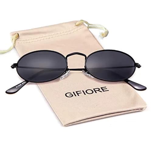 GIFIORE Oval Sunglasses for Women Men, Retro 90s Small Oval Glasses, Black Frame Grey Lens 50mm (1.97 inches) thumbnail 9