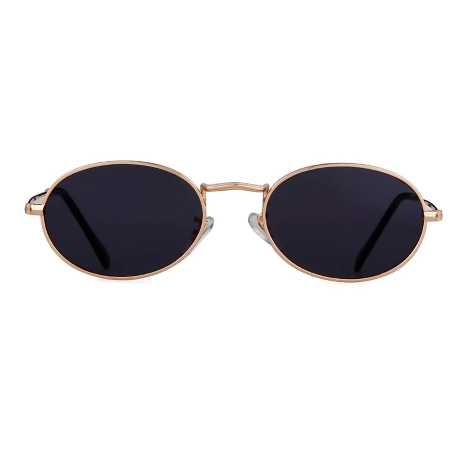 GIFIORE Small Oval Sunglasses for Women Men, Retro Metal Frame, Silver Mirrored Lens | UV400 Protection — Gold Frame Black Lens