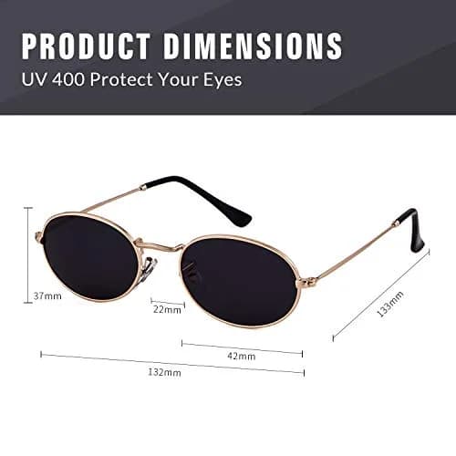 GIFIORE Small Oval Sunglasses Gold Frame Black Lens | UV400 Protection thumbnail 4