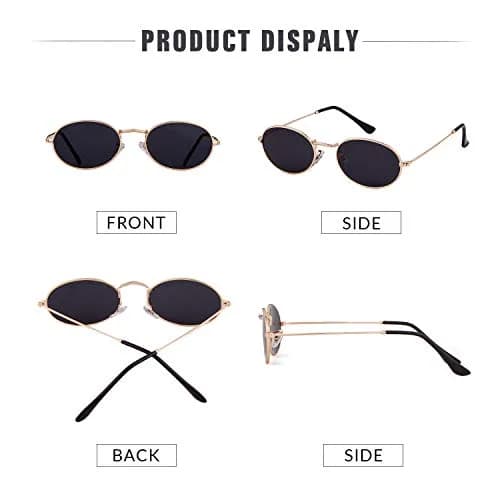 GIFIORE Small Oval Sunglasses Gold Frame Black Lens | UV400 Protection thumbnail 5