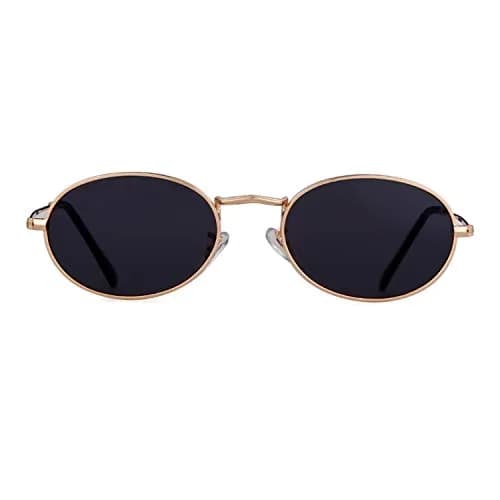 GIFIORE Small Oval Sunglasses Gold Frame Black Lens | UV400 Protection thumbnail 1