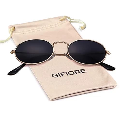 GIFIORE Small Oval Sunglasses Gold Frame Black Lens | UV400 Protection thumbnail 8