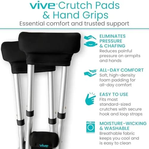 Vive Crutch Pads & Hand Grips - Comfortable, Breathable | High-Density Foam & Moisture-Wicking thumbnail 2