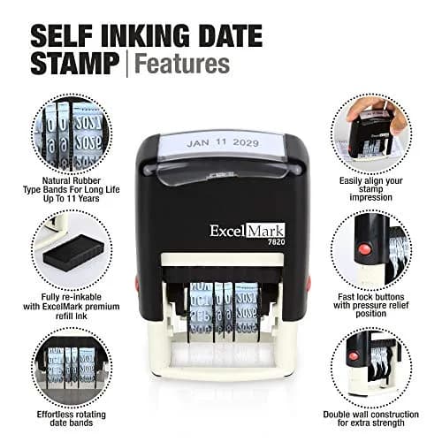 ExcelMark 7820 Self-Inking Rubber Date Stamp 3/16"x 1" | 10 Years of Dates, Rapid Impressions thumbnail 2