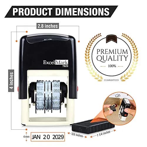 ExcelMark 7820 Self-Inking Rubber Date Stamp 3/16"x 1" | 10 Years of Dates, Rapid Impressions thumbnail 3