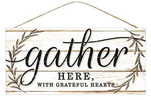 GiftWrap Etc. Gather With Grateful Hearts Sign - 12.5" x 6" | Rustic Fall Decor