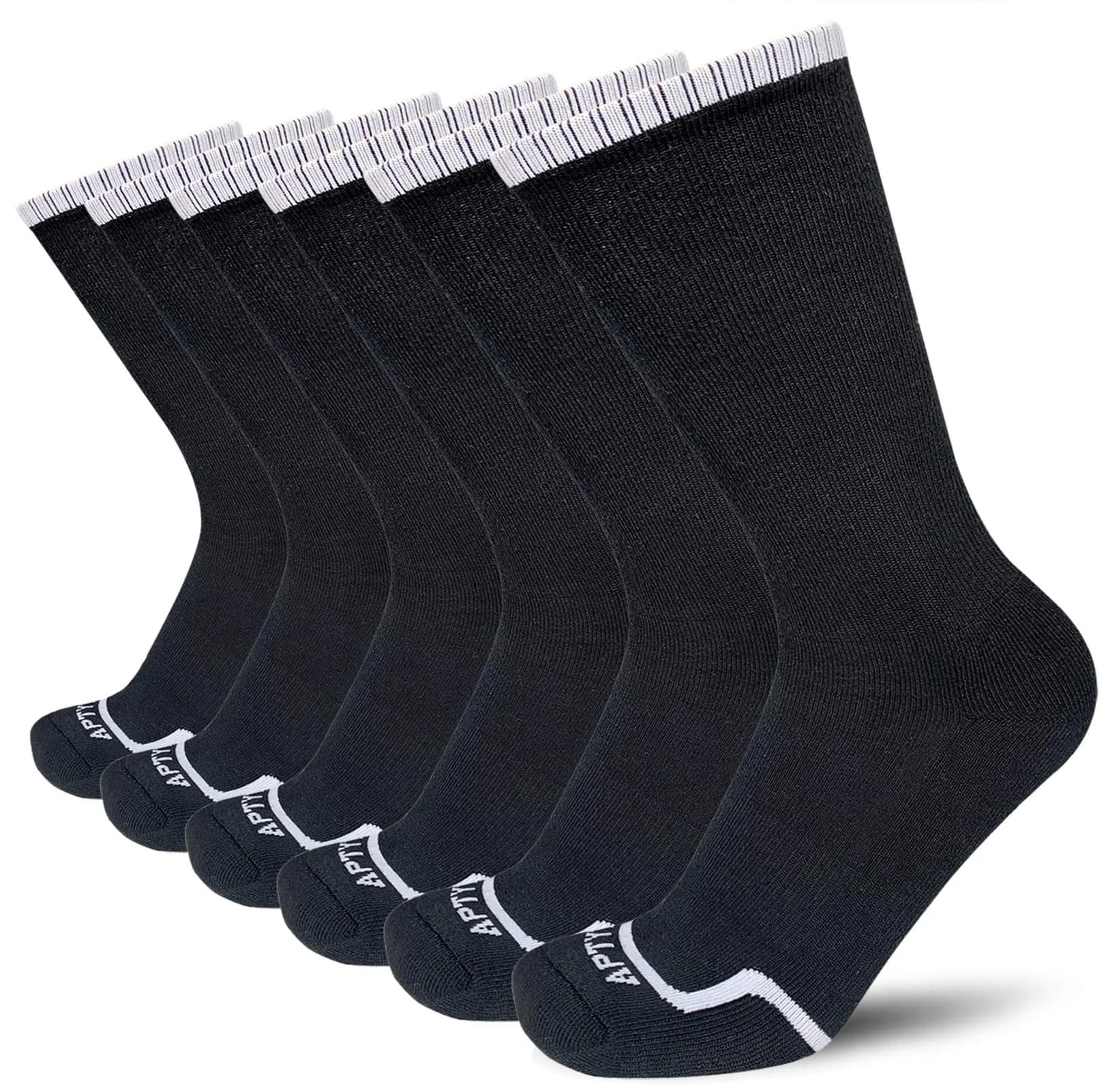 APTYID Men's Moisture Wicking Cushioned Crew Work Boot Socks Size 9-12 | Impact-Absorbing, Odor-Resistant, Durable (en_US) — Black/White (6 Pairs)