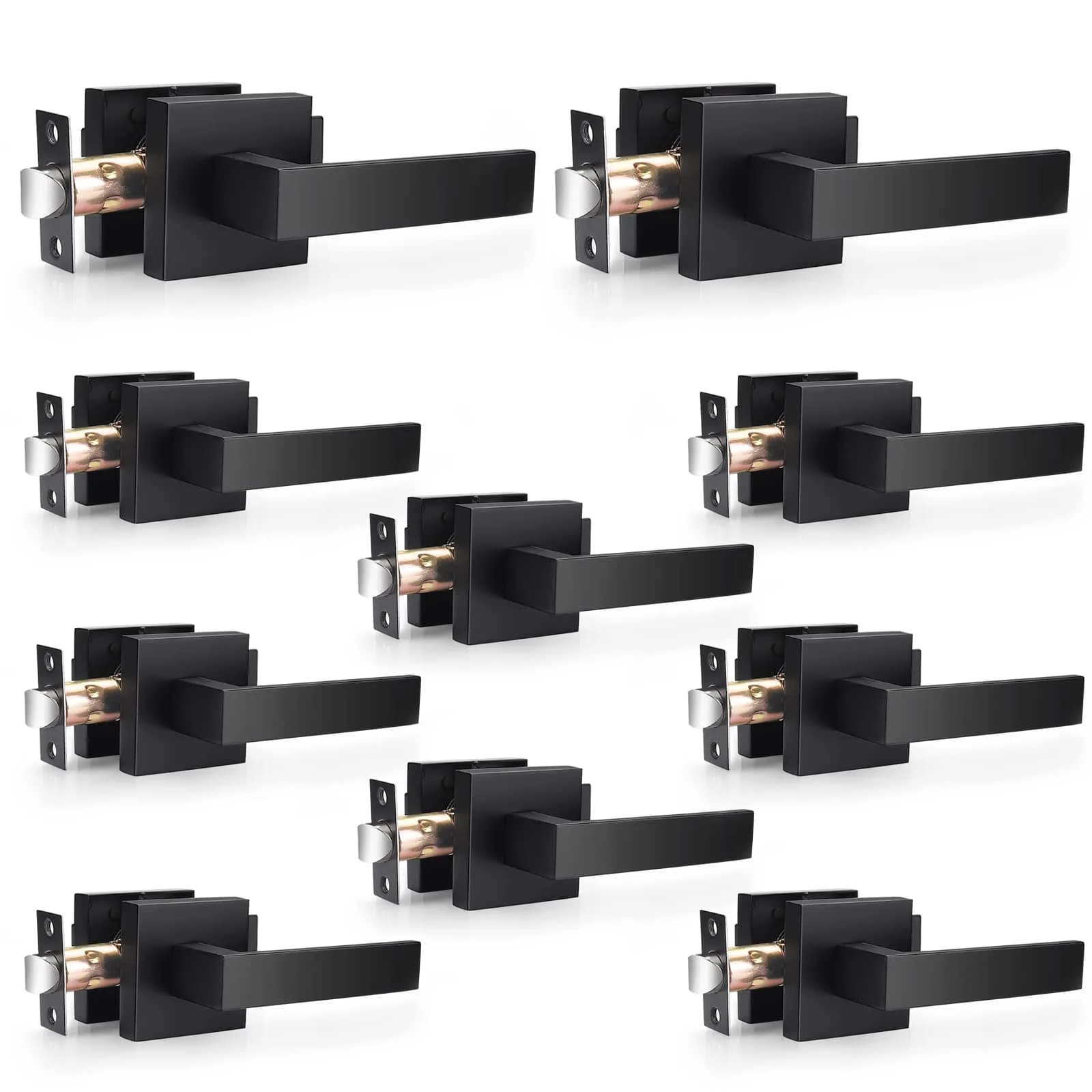 Probrico Interior Privacy Door Handles, Matte Black Square Locking Levers for Bedroom/Bathroom, Heavy Duty Zinc Alloy, 6 Pack — Black / Passage