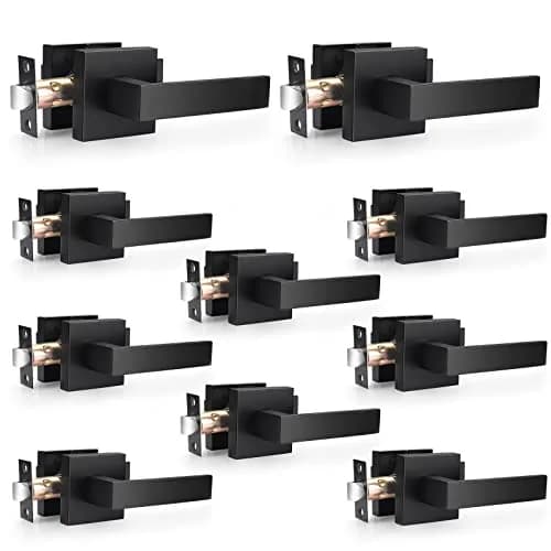 Probrico Passage Door Handles Matte Black 10 Pack | Heavy Duty Zinc Alloy, Modern Square Design thumbnail 1
