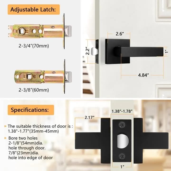 Probrico Passage Door Handles Matte Black 10 Pack | Heavy Duty Zinc Alloy, Modern Square Design thumbnail 12