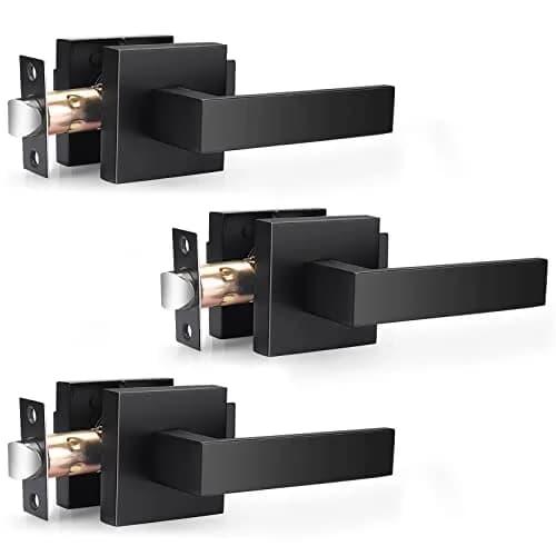 Probrico Heavy Duty Interior Door Handles, Matte Black Passage Square Non-Locking Zinc Alloy Closet Levers, Reversible for Left/Right-Handed Door, 3 Pack thumbnail 1