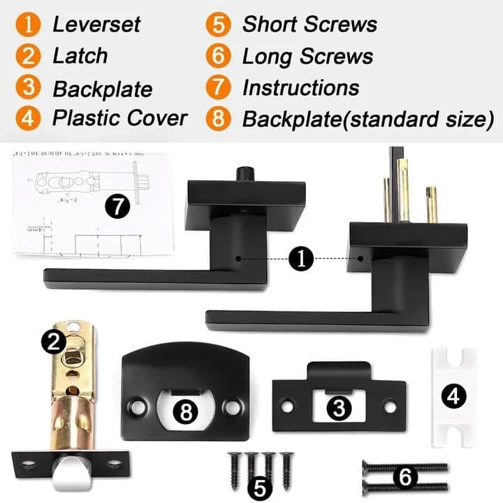 Probrico Heavy Duty Interior Door Handles, Matte Black Passage Square Non-Locking Zinc Alloy Closet Levers, Reversible for Left/Right-Handed Door, 3 Pack thumbnail 14