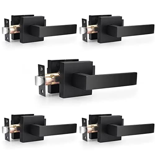Probrico Reversible Interior Door Handles 5 Pack | Heavy Duty Zinc Alloy, Matte Black, Square Levers thumbnail 1