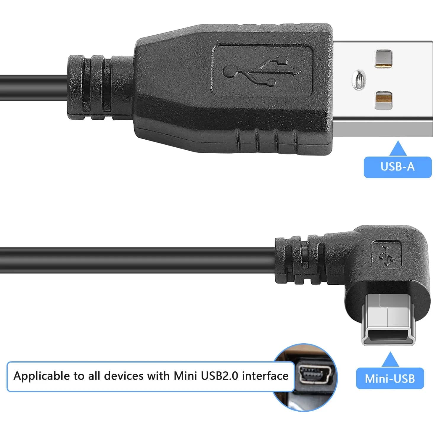 PASOW Mini USB Power Cable 3.5m (11.5FT) Right Angle | Powers Dash Cams in Tight Spaces - view 5