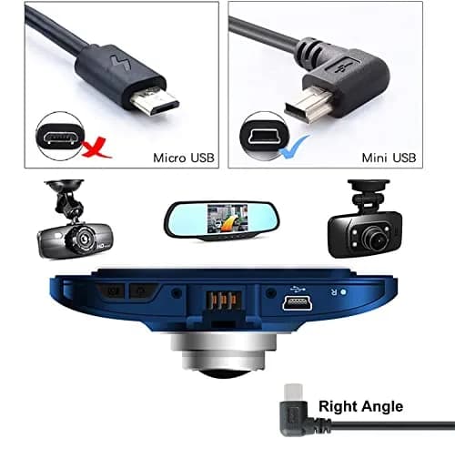 PASOW Mini USB Power Cable 3.5m (11.5FT) Right Angle | Powers Dash Cams in Tight Spaces thumbnail 2