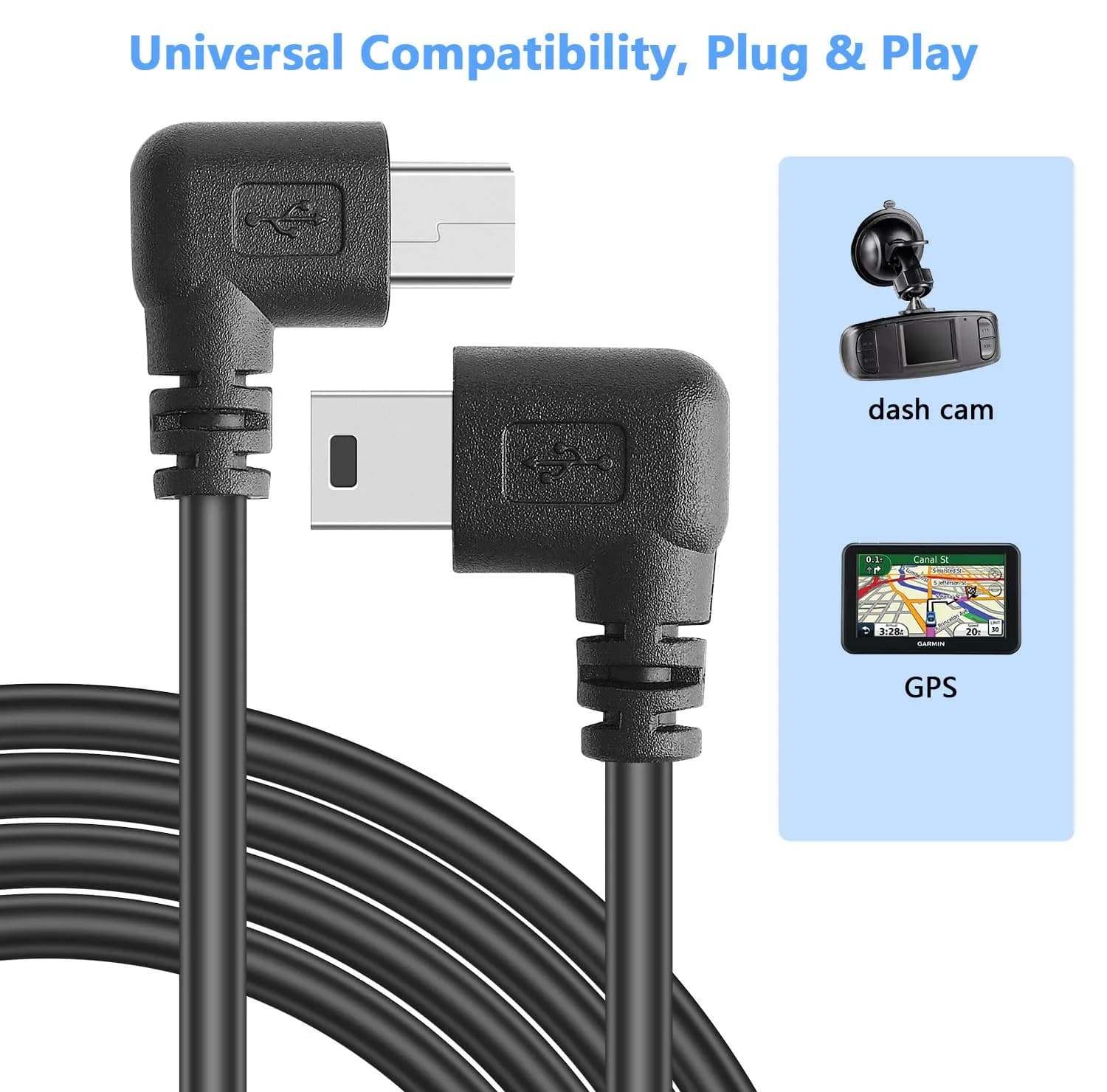 PASOW Mini USB Power Cable 3.5m (11.5FT) Right Angle | Powers Dash Cams in Tight Spaces - view 4